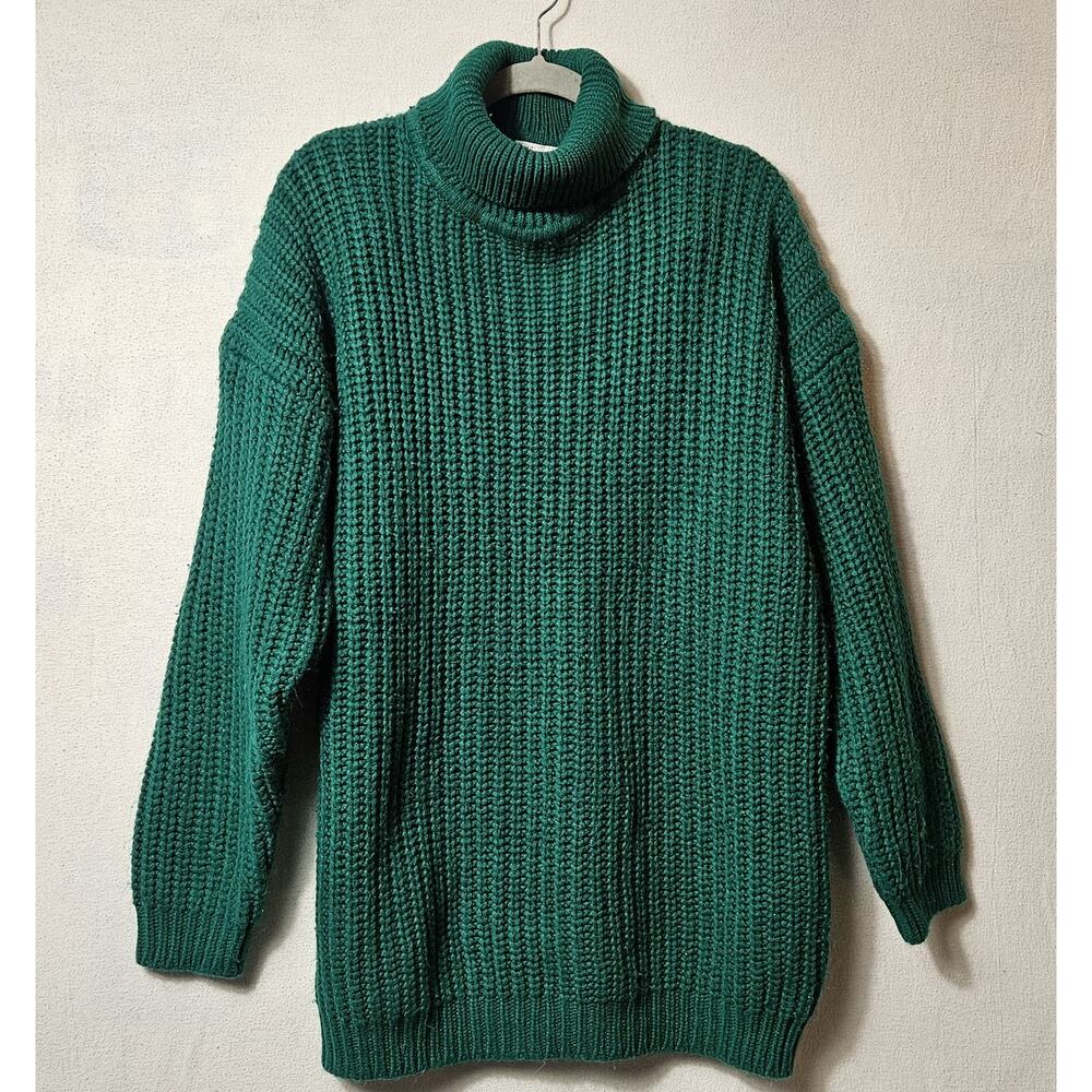 Vintage One Step Up Turtle Neck Sweater Women's Size L Green Chunky Knit 63619